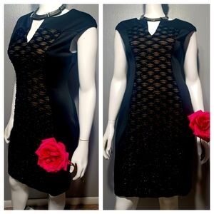 🔥$89 Connected Apparel Bodycon Black Dress Black Lace Overlay Size 10 EUC